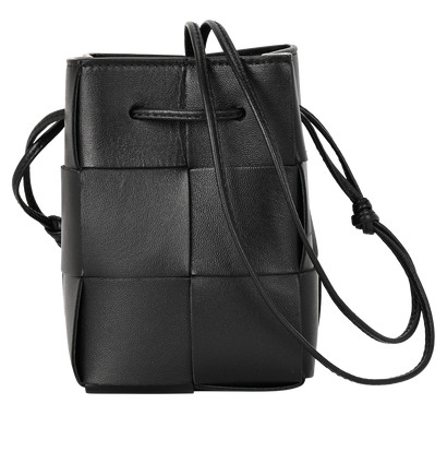 Mini Cassette Bucket Bag, &pound;390, Handbags, Black, Leather, Front view